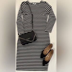 Dainty Jewells Black and White Striped Midi Dress (DRESS ONLY)